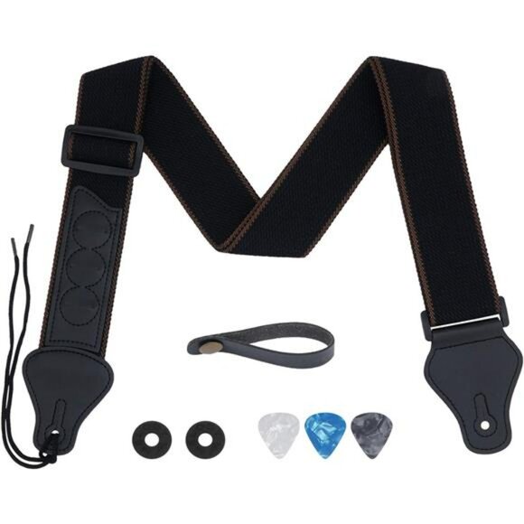 Guitar Strap Set Cotton Adjustable with Pick Holders Locks for Electric Bass - Picture 1 of 8